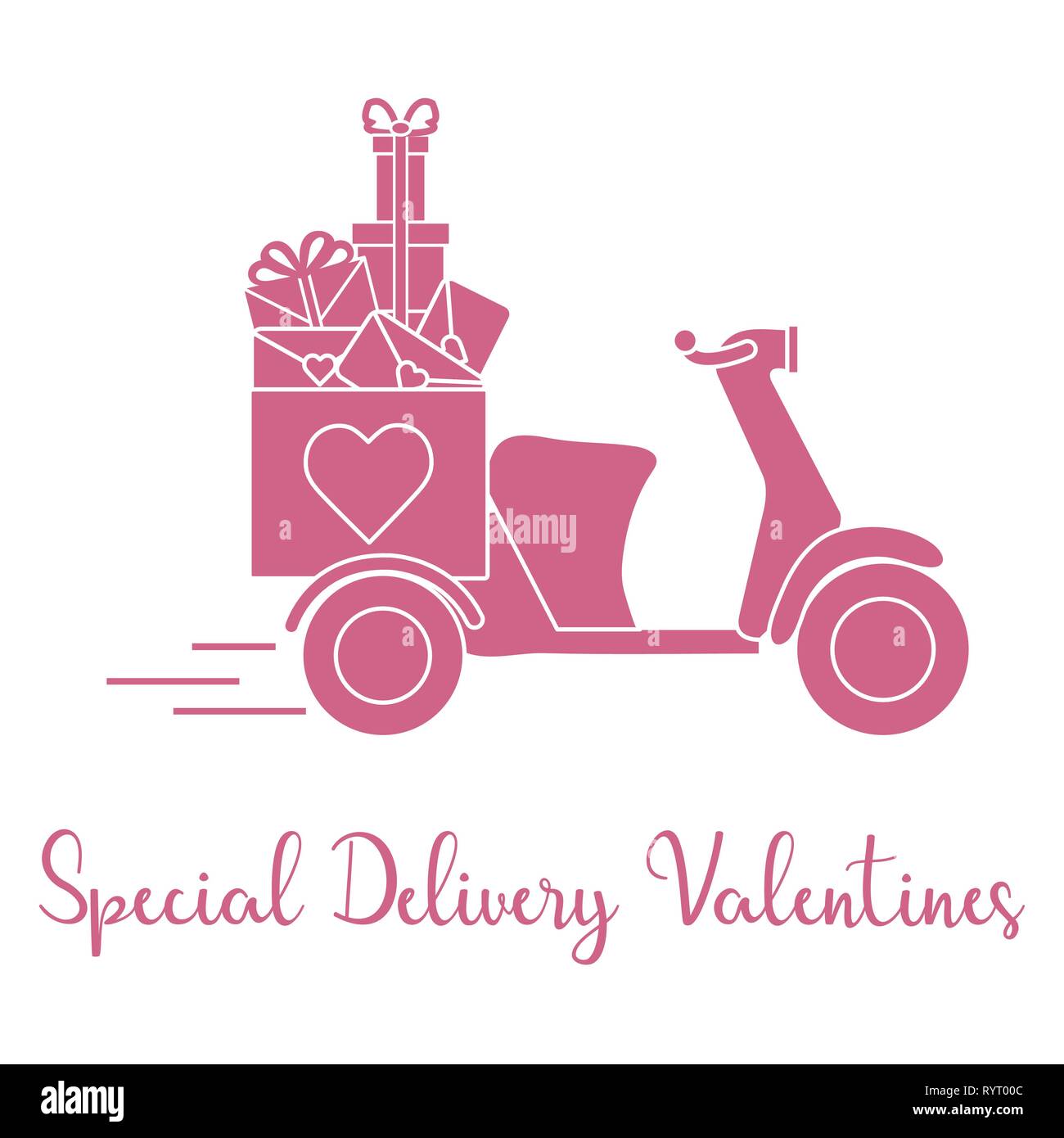 Delivery motorbike. Special delivery valentines. Happy Valentine's Day ...