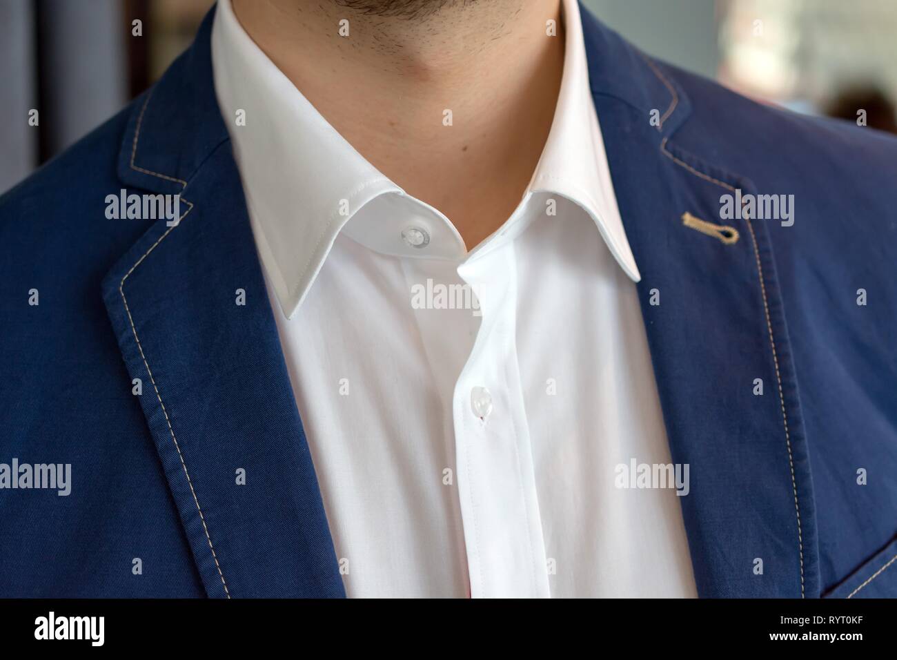 White shirt with casual blue jacket, fashion, Germany Stock Photo