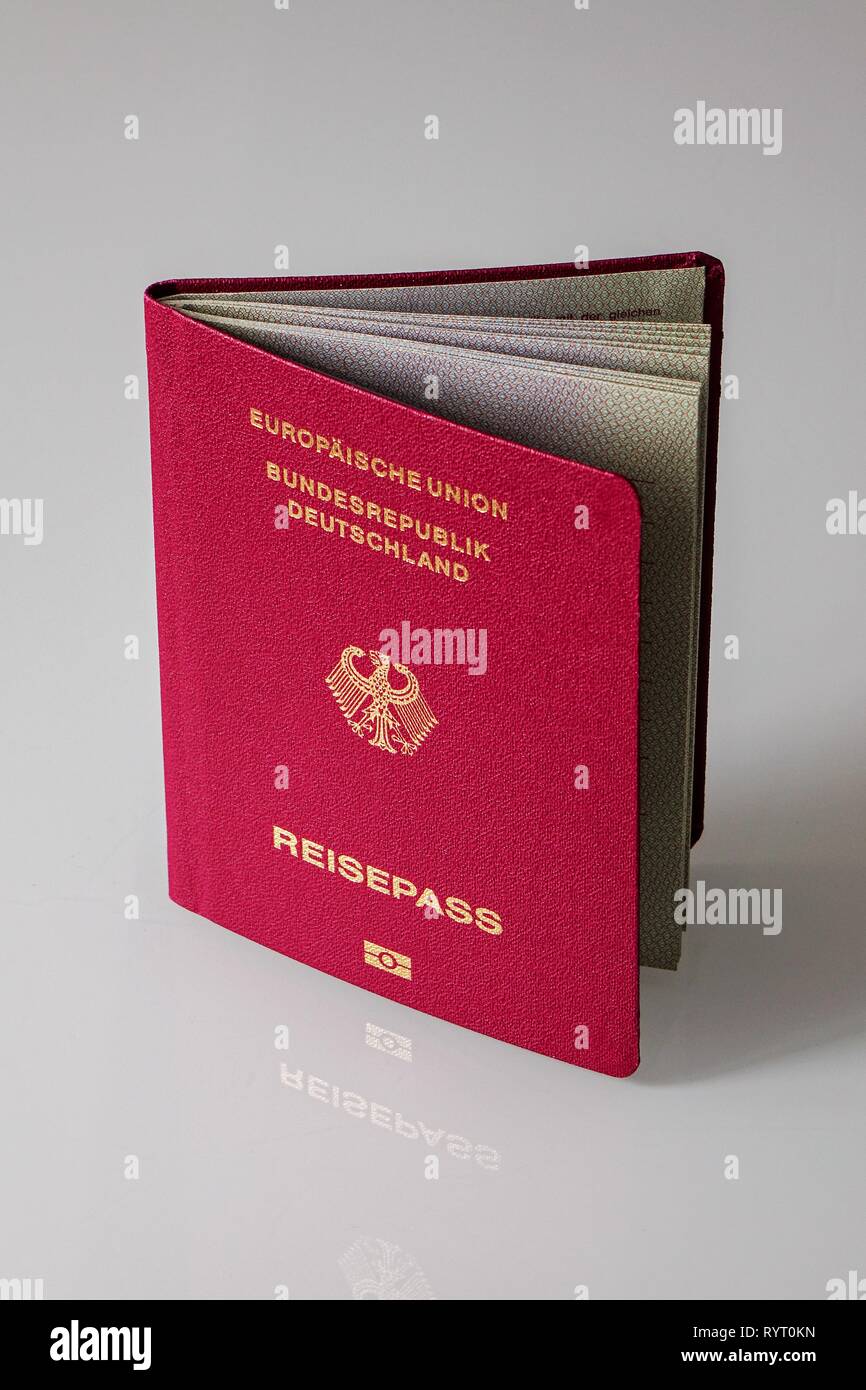 German passport of the European Union, grey background, Germany Stock Photo
