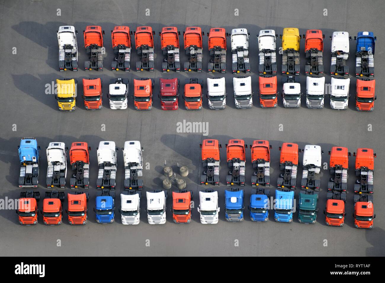 Trucks in a parking lot, Hamburg, Germany Stock Photo