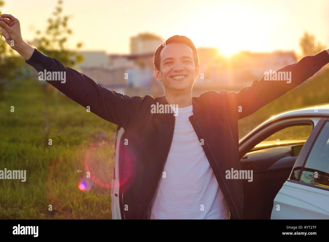 Man raising up hands hi-res stock photography and images - Alamy