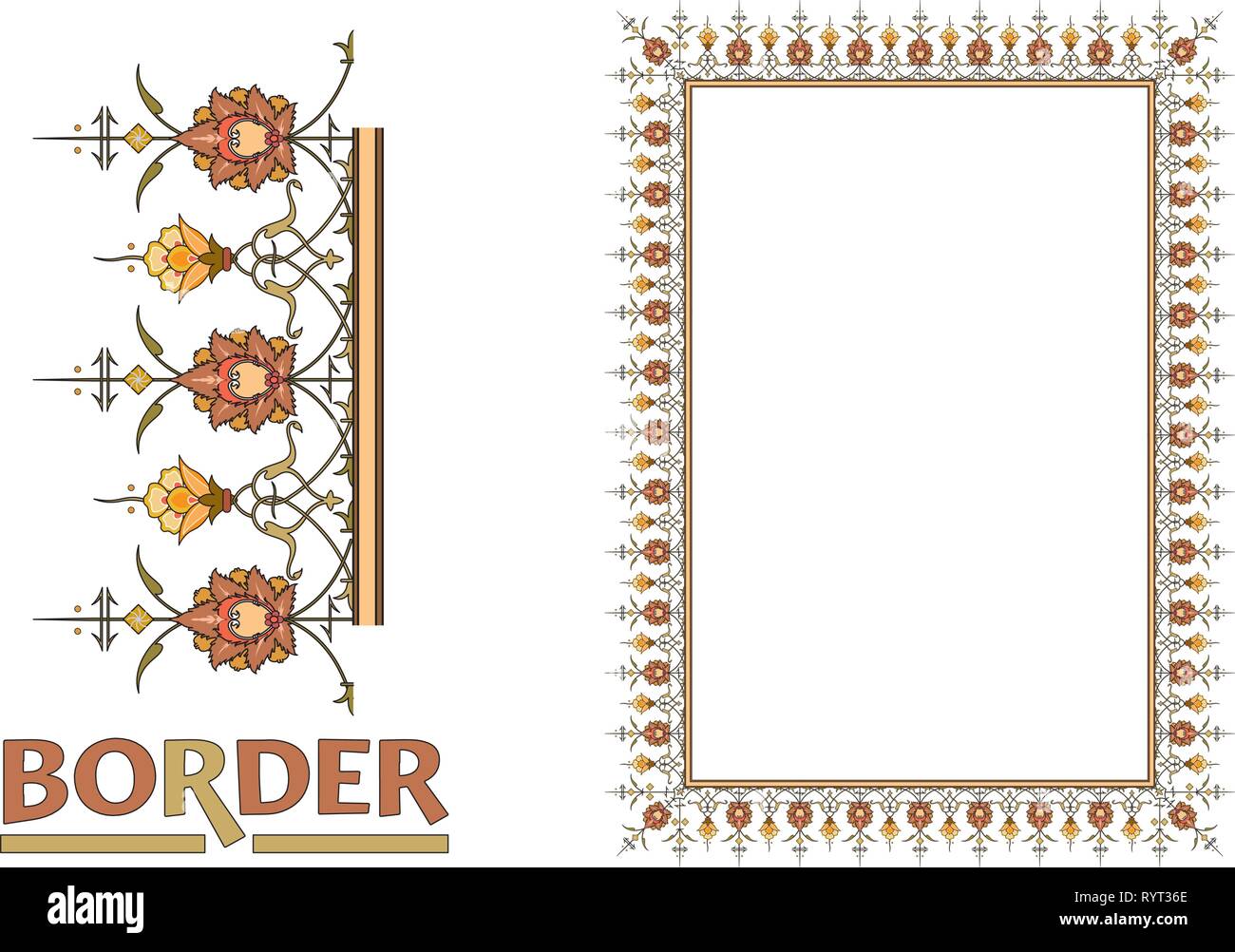 Arabesque Borders Tiled Frame In Plant Leaves And Flowers Framework Decorative Elegant Style Stock Vector Image Art Alamy