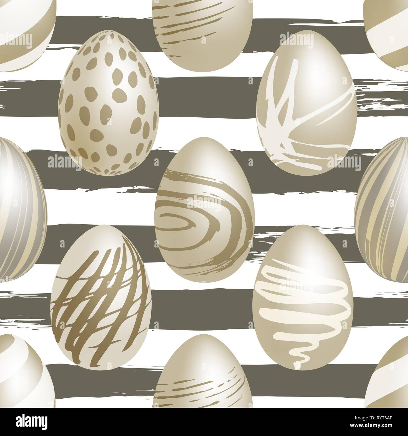 Seamless background Happy Easter pattern with easter silver eggs with ornament. Vector illustration. Stock Vector