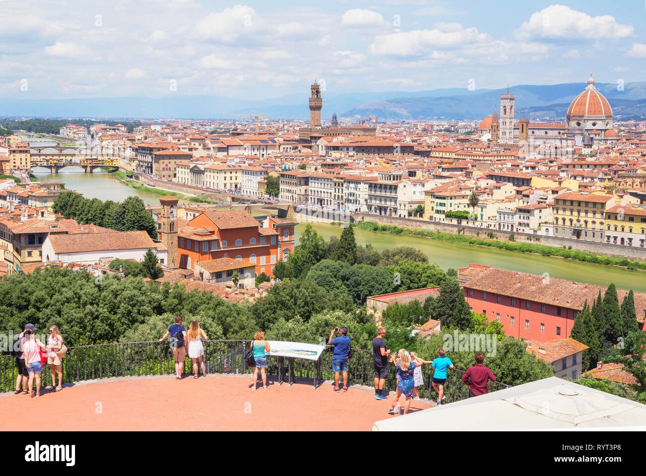 City view, tourists at the Piazzale Michelangelo, Florence, Tuscany, Italy Stock Photo
