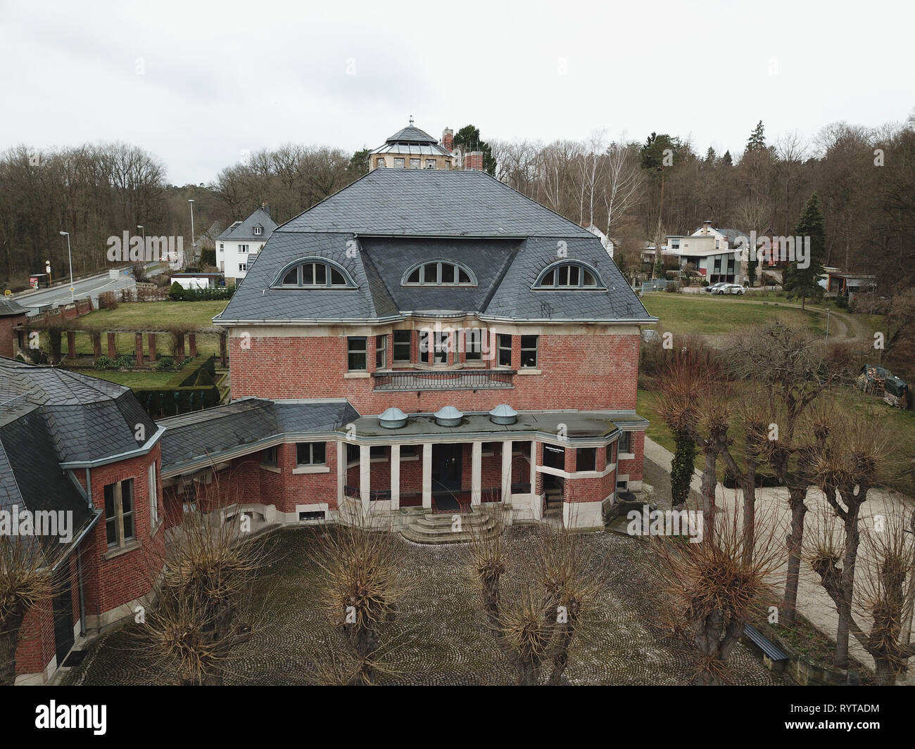 Gera, Germany. 15th Mar, 2019. The Henry van de Velde Museum - photograph with a drone). The exhibition "Henry van de Velde - Pioneer of the Bauhaus and Border