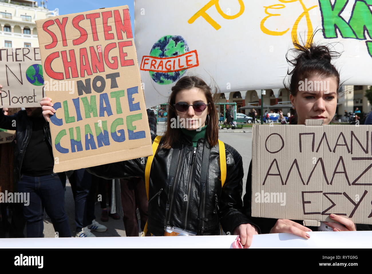 Thessaloniki, Greece. 15th Mar, 2019. Students taking part in climate change protests in the northern Greek port city of Thessaloniki. Credit: Orhan Tsolak/Alamy Live News Stock Photo