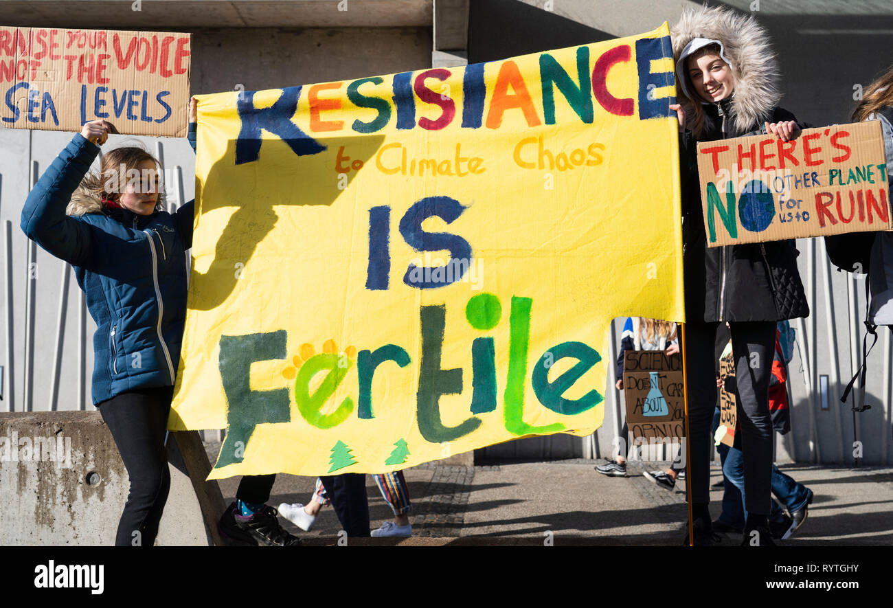 Edinburgh, Scotland, UK. 15th Mar, 2019. Students and school children who controversially are on strike from school take part in a School Strike 4 Climate demonstration outside the Scottish Parliament in Holyrood, Edinburgh. Credit: Iain Masterton/Alamy Live News Stock Photo