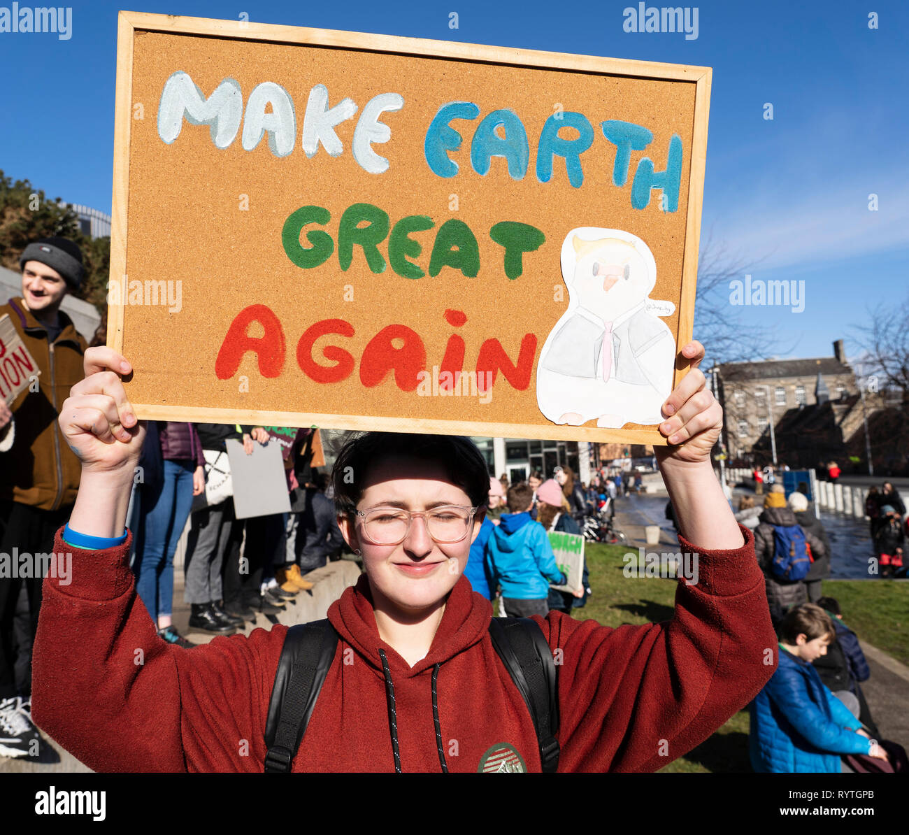 Edinburgh, Scotland, UK. 15th Mar, 2019. Students and school children who controversially are on strike from school take part in a School Strike 4 Climate demonstration outside the Scottish Parliament in Holyrood, Edinburgh. Credit: Iain Masterton/Alamy Live News Stock Photo