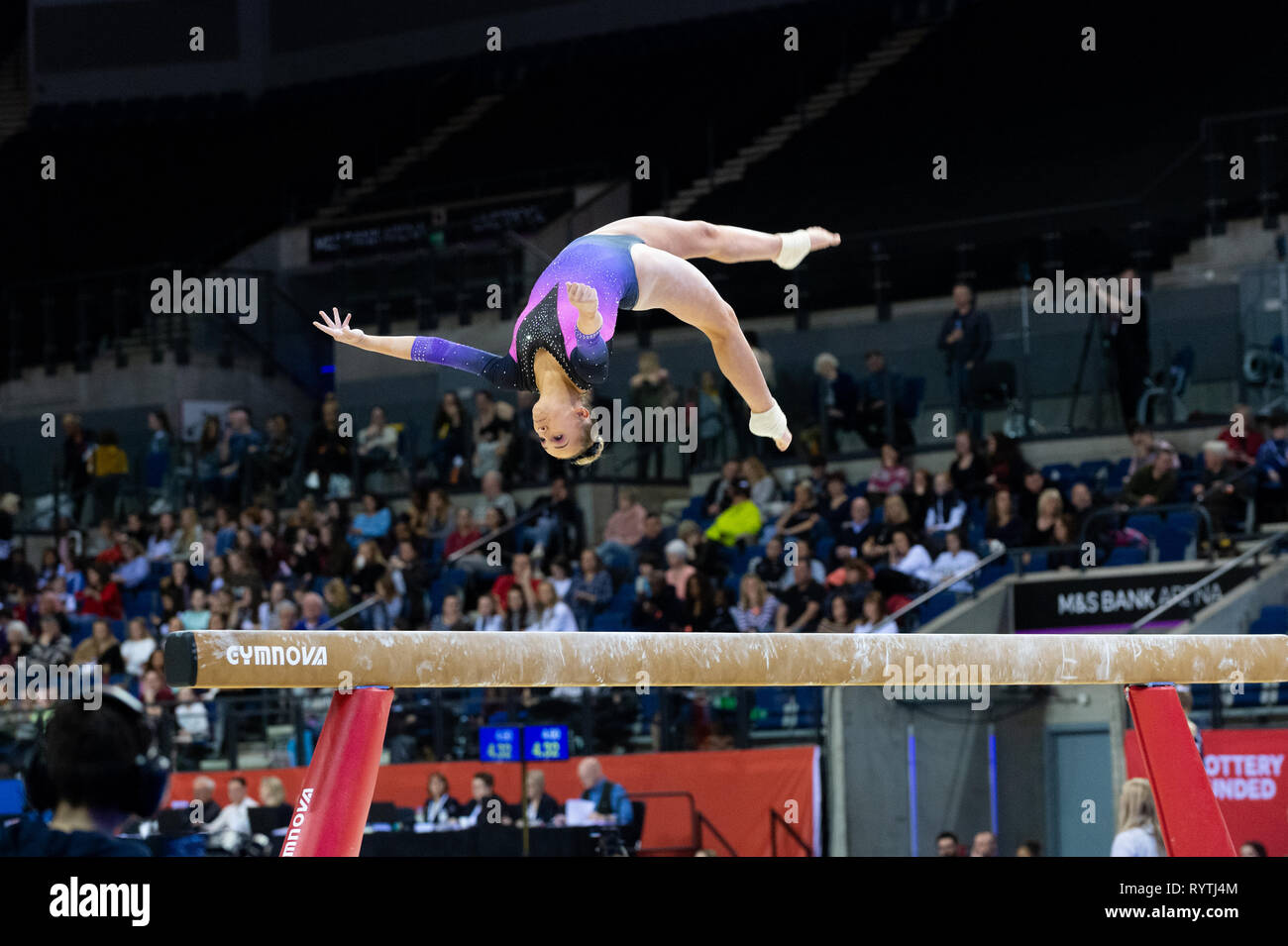Liverpool, UK. 15th Mar, 2019. Jessica Wright of Dynamic Gymnastics competing during the beam rotation at the Men's and Women's Artistic British Championships 2019, M&S Bank Arena, Liverpool, UK. Credit: Iain Scott Photography/Alamy Live News Stock Photo