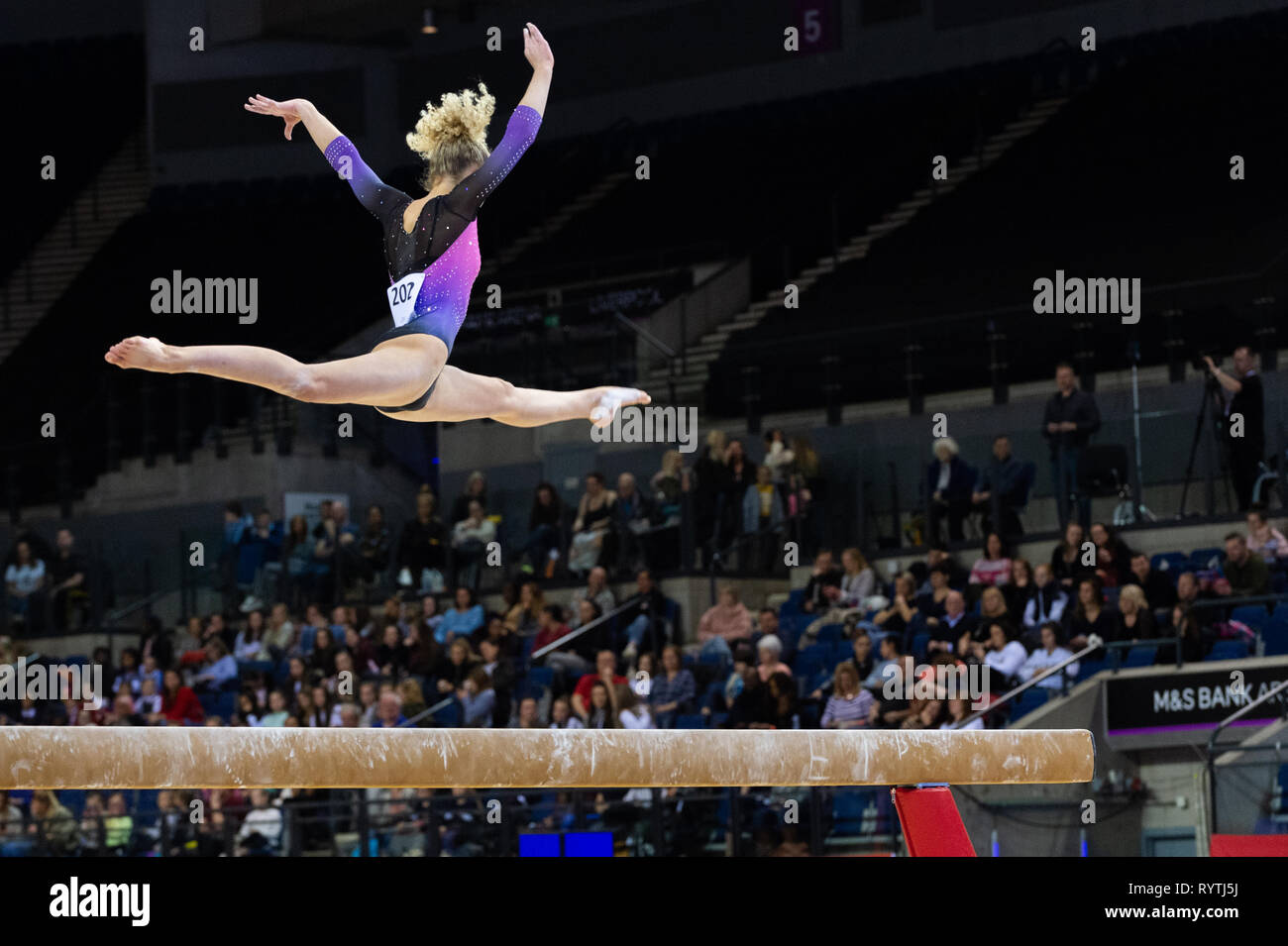 Liverpool, UK. 15th Mar, 2019. Taylor Richardson of Dynamic Gymnastics competing during the beam rotation at the Men's and Women's Artistic British Championships 2019, M&S Bank Arena, Liverpool, UK. Credit: Iain Scott Photography/Alamy Live News Stock Photo