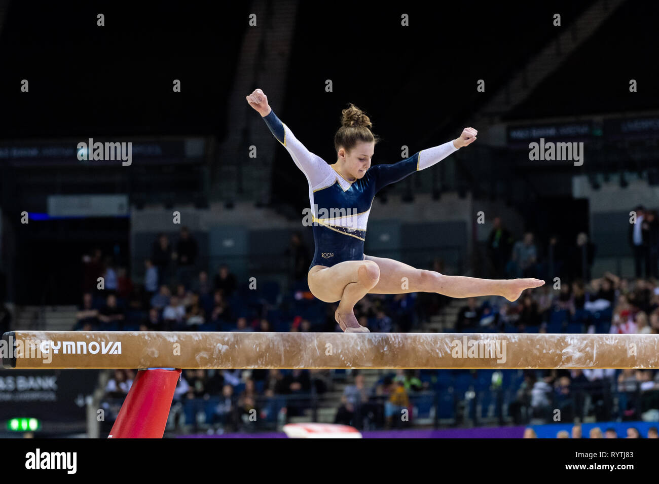 Liverpool, UK. 15th Mar, 2019. Rosie Bayliss of Greenwich Royals competing during the beam rotation at the Men's and Women's Artistic British Championships 2019, M&S Bank Arena, Liverpool, UK. Credit: Iain Scott Photography/Alamy Live News Stock Photo