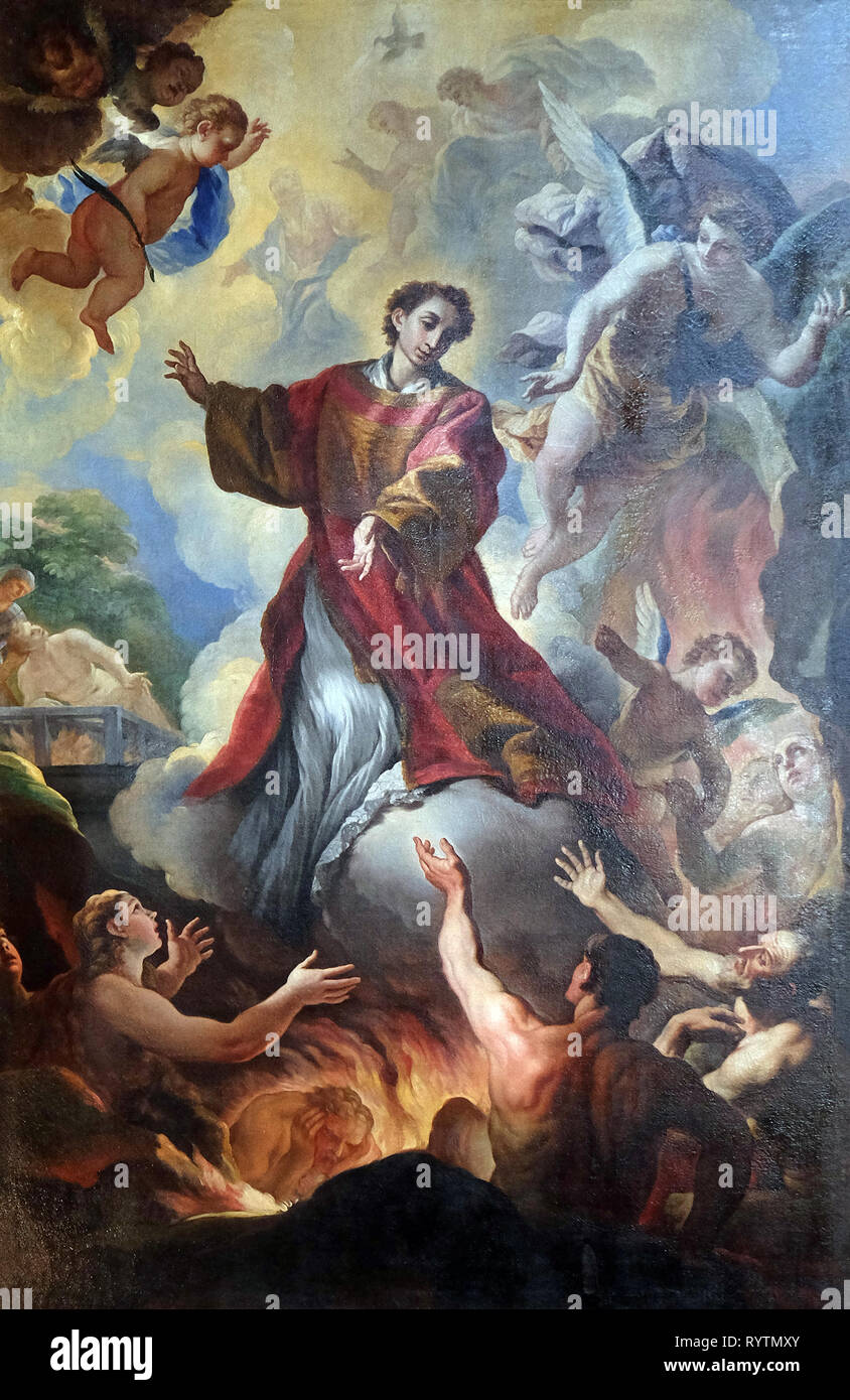 Saint Lawrence and the souls in purgatory altarpiece by Niccolo Lapi in the Basilica di San Lorenzo in Florence, Italy Stock Photo