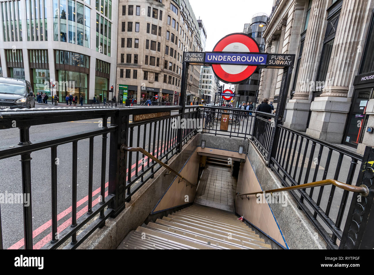 Monument Underground Station in The City of London. London. UK Stock