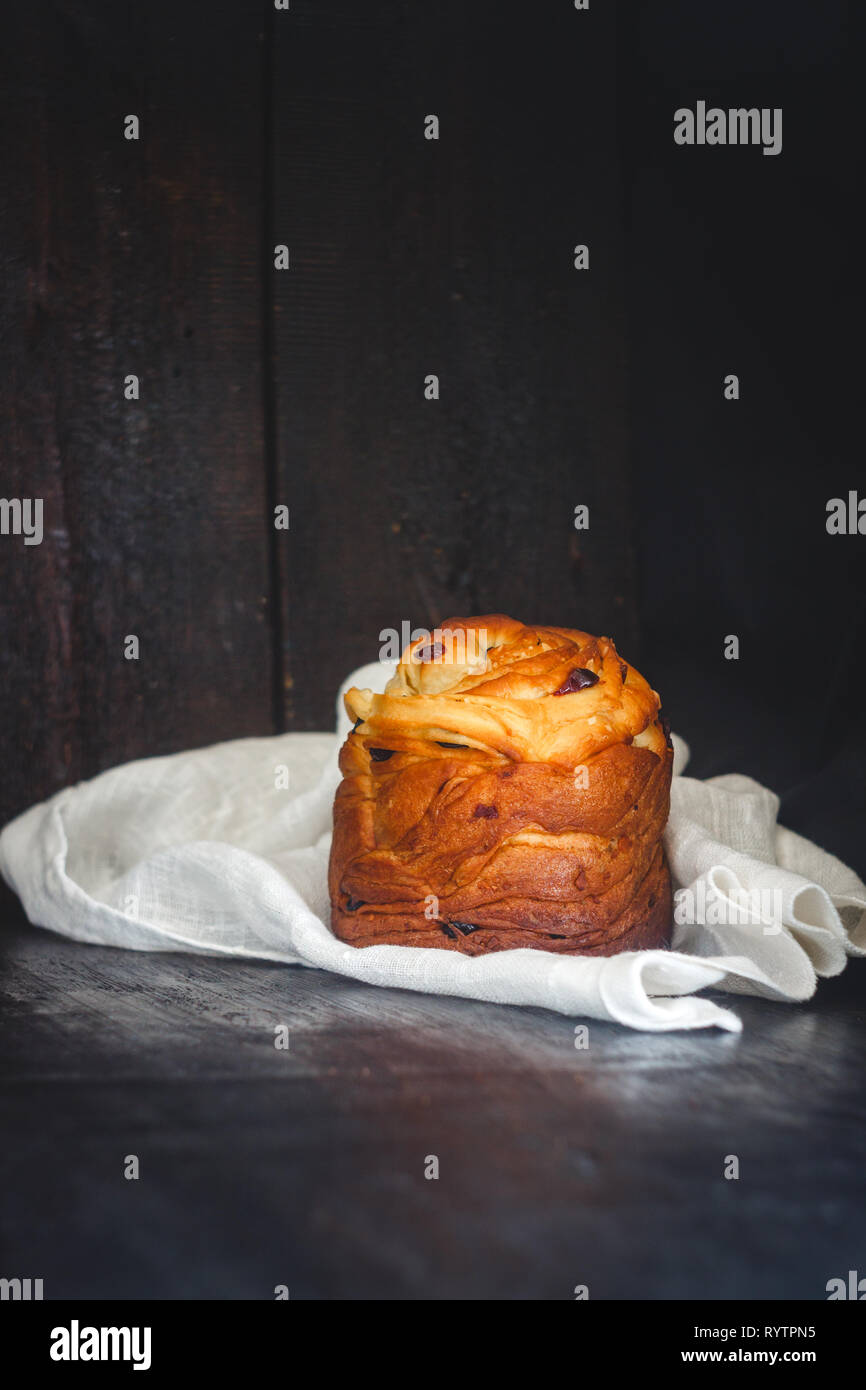 Easter cake kranch with icing sugar on a dark background. Stock Photo