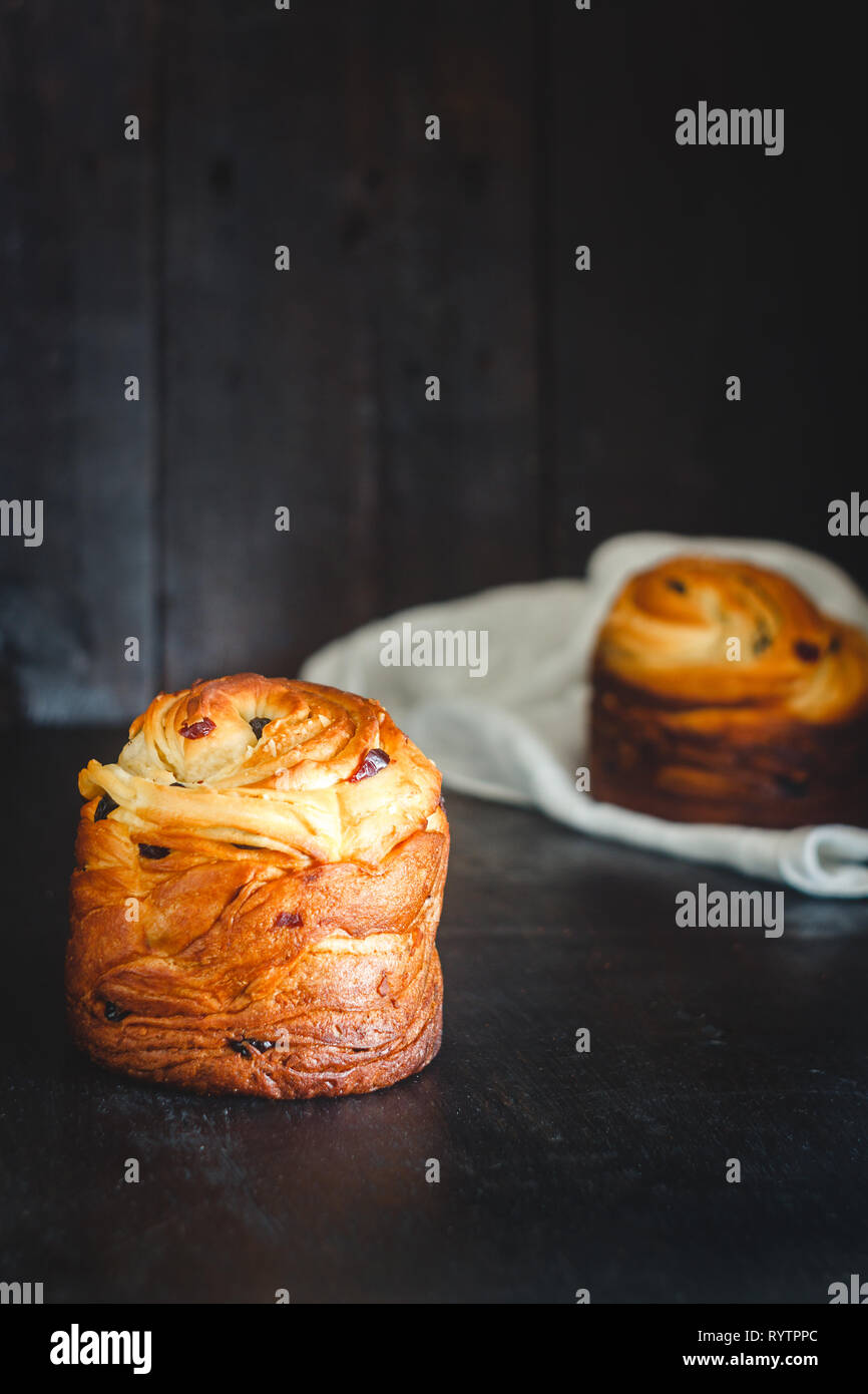 Easter cake kranch with icing sugar on a dark background. Stock Photo