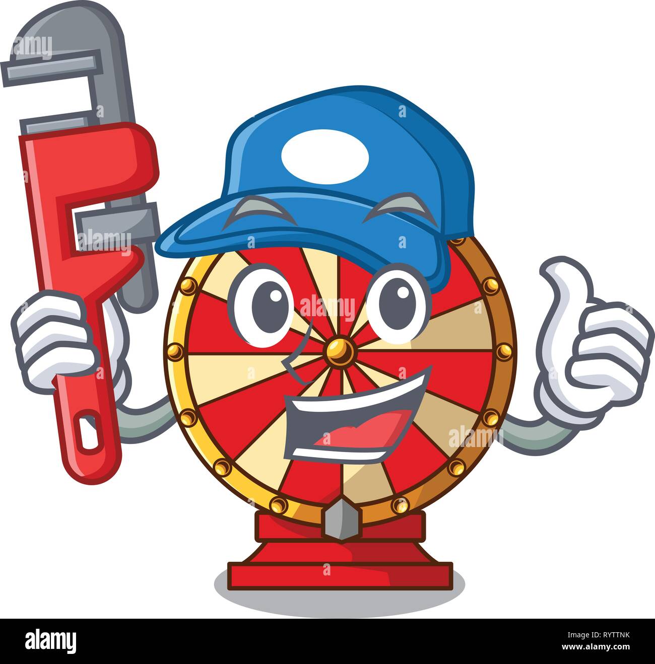 Plumber spinning wheel attached the cartoon wall Stock Vector