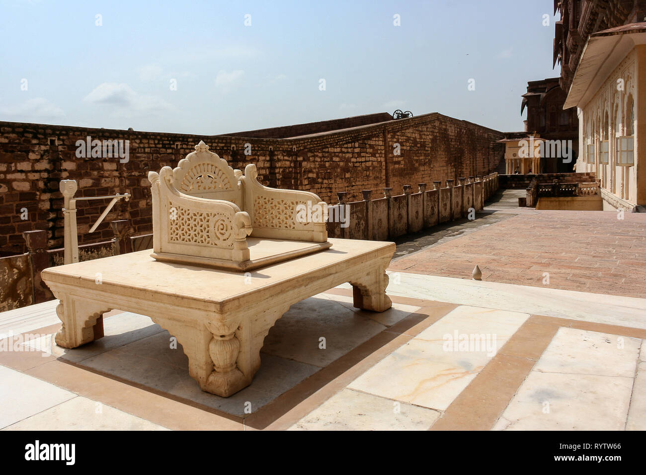 Jodhpur, Rajasthan, India, 08/31/2006 marble throne in a courtyard
