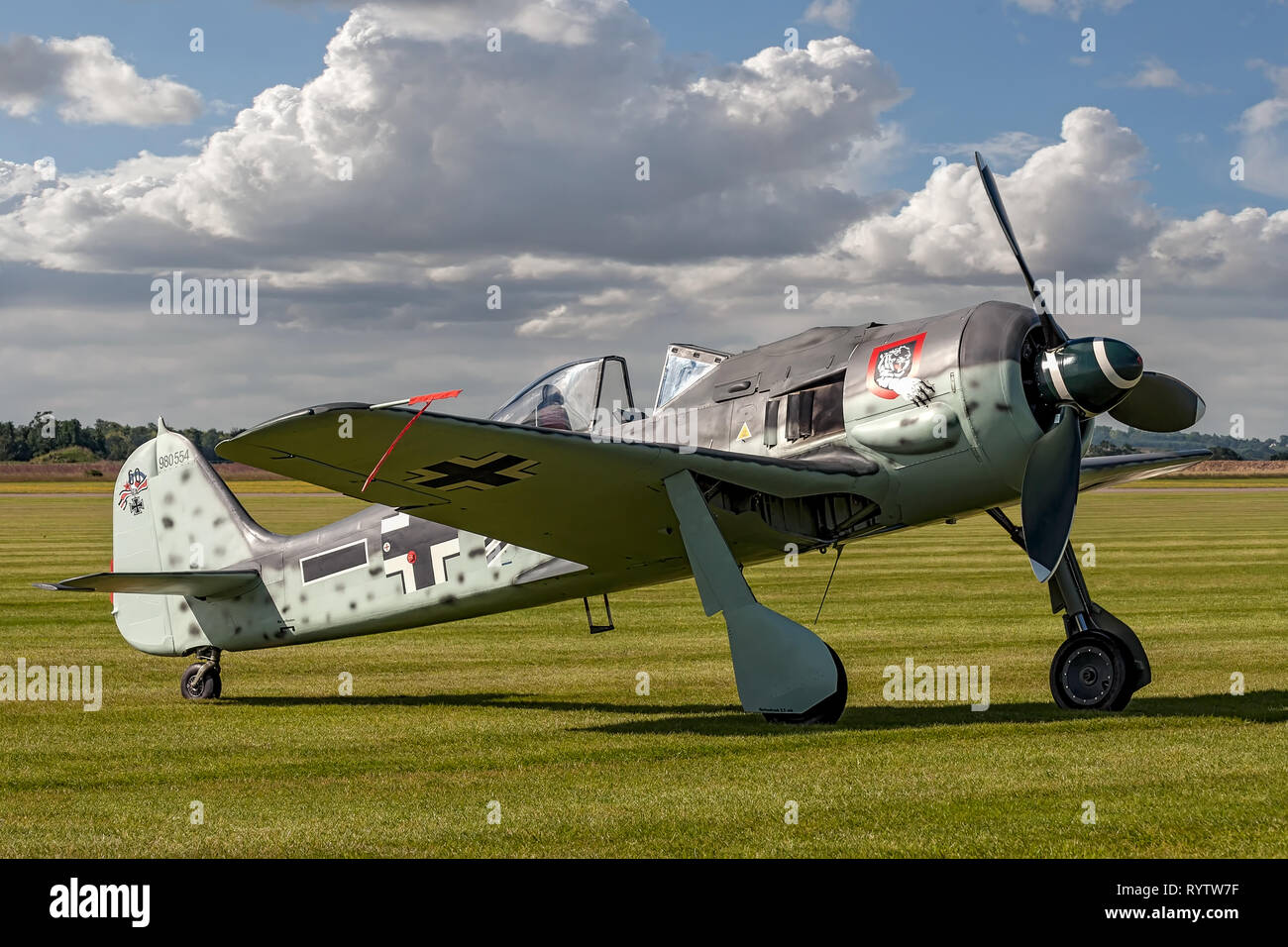 Tom Blair's new build Fw 190A/N pictured parked on the grass at Duxford during Flying Legends 2007 Stock Photo