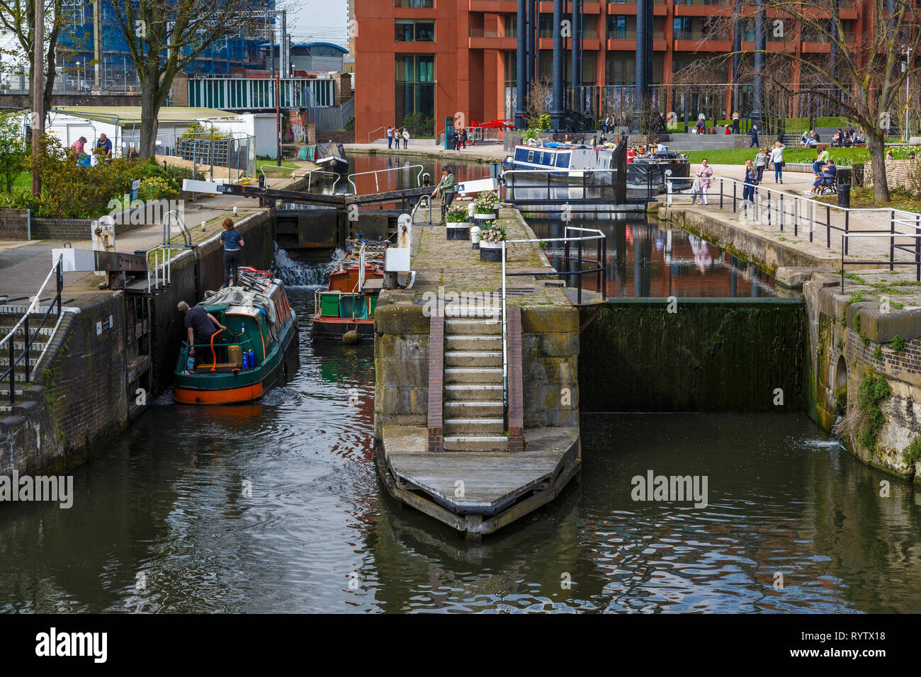 The 1819 St Pancras Lock on the Regent's Canal in London, UK.Popular destination for tourists. Stock Photo