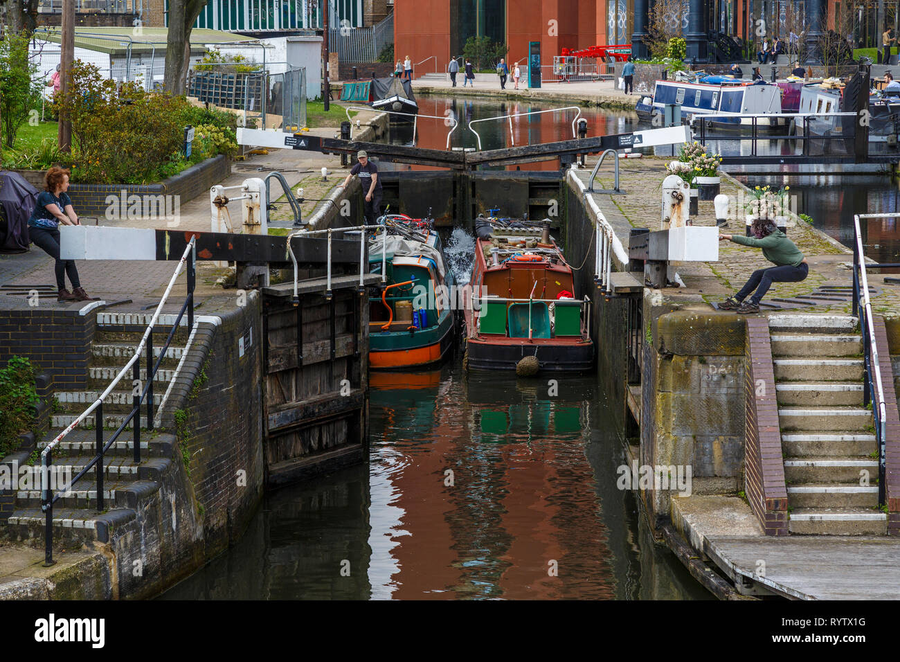 The 1819 St Pancras Lock on the Regent's Canal in London, UK.Popular destination for tourists. Stock Photo