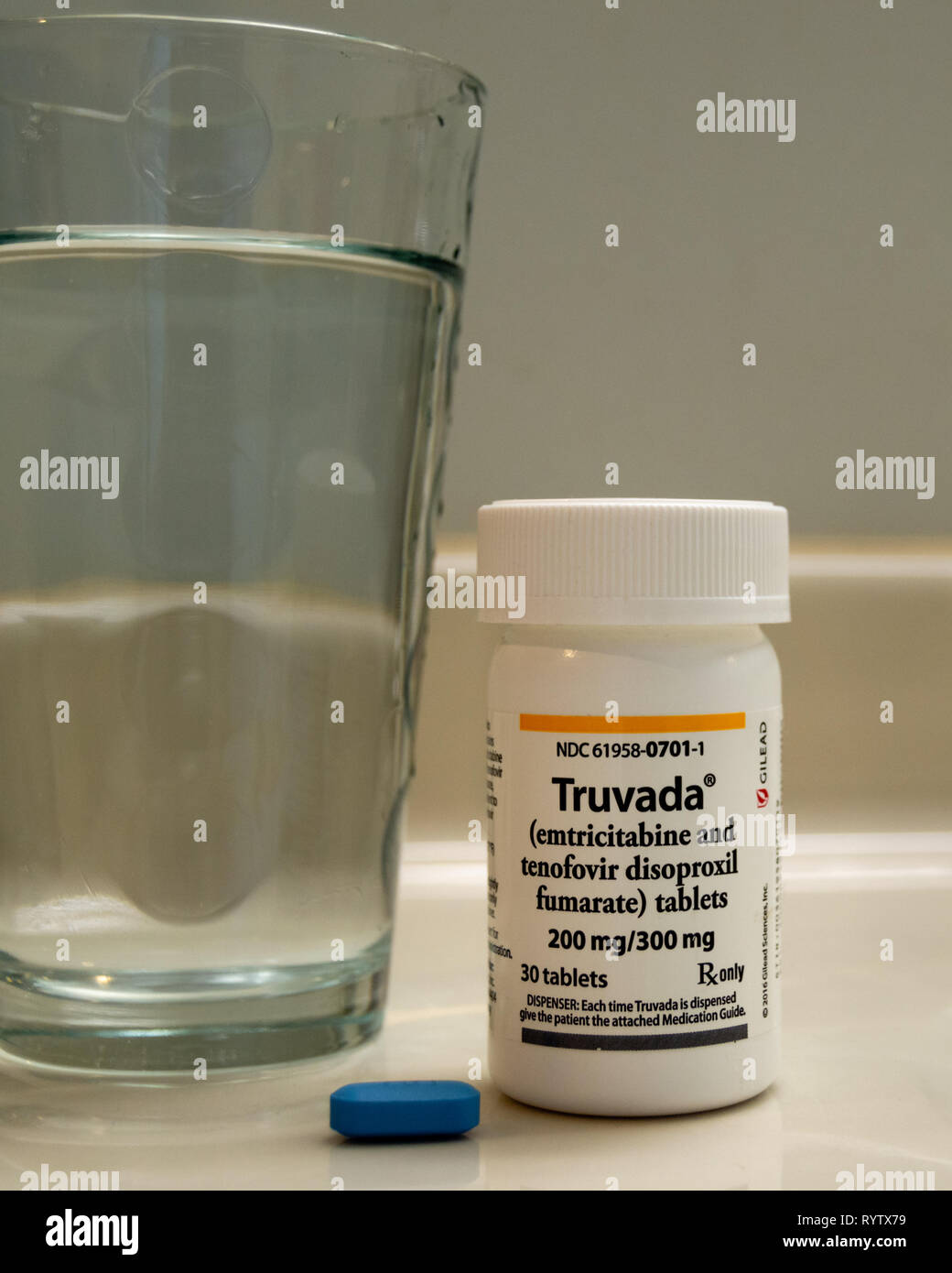 Chicago, USA-March 13, 2019: Truvada or PrEP is a prescription medication used to treat HIV infection and also prevent HIV infection. Stock Photo