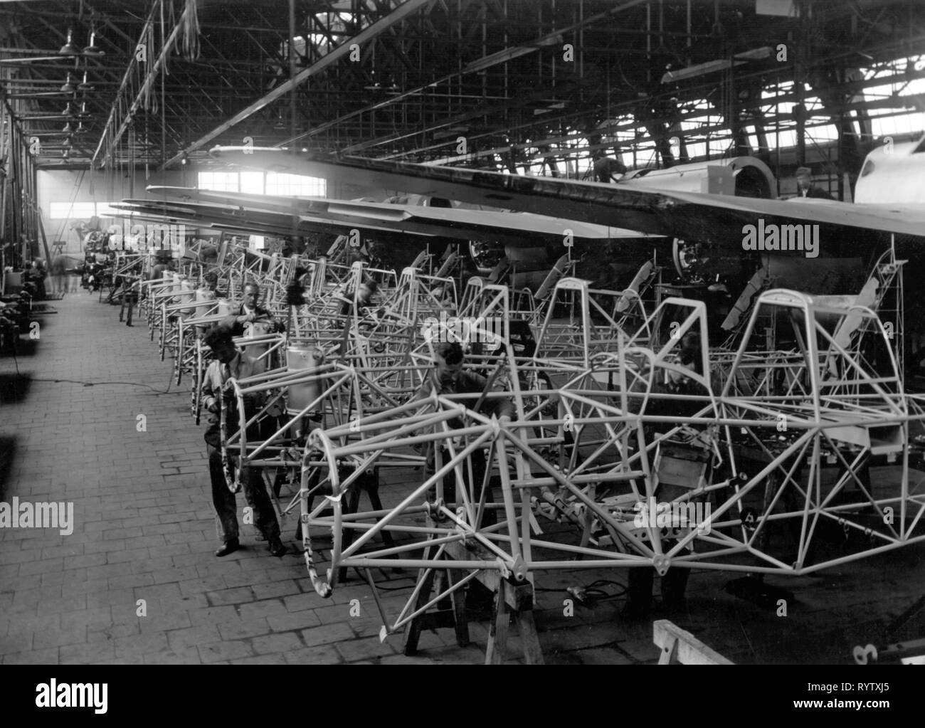 industries, aviation industry, production of body skeletons for fighter planes, probably Fokker d XXI for the Royal Dutch Air Force, Netherlands, later 1930s, Additional-Rights-Clearance-Info-Not-Available Stock Photo