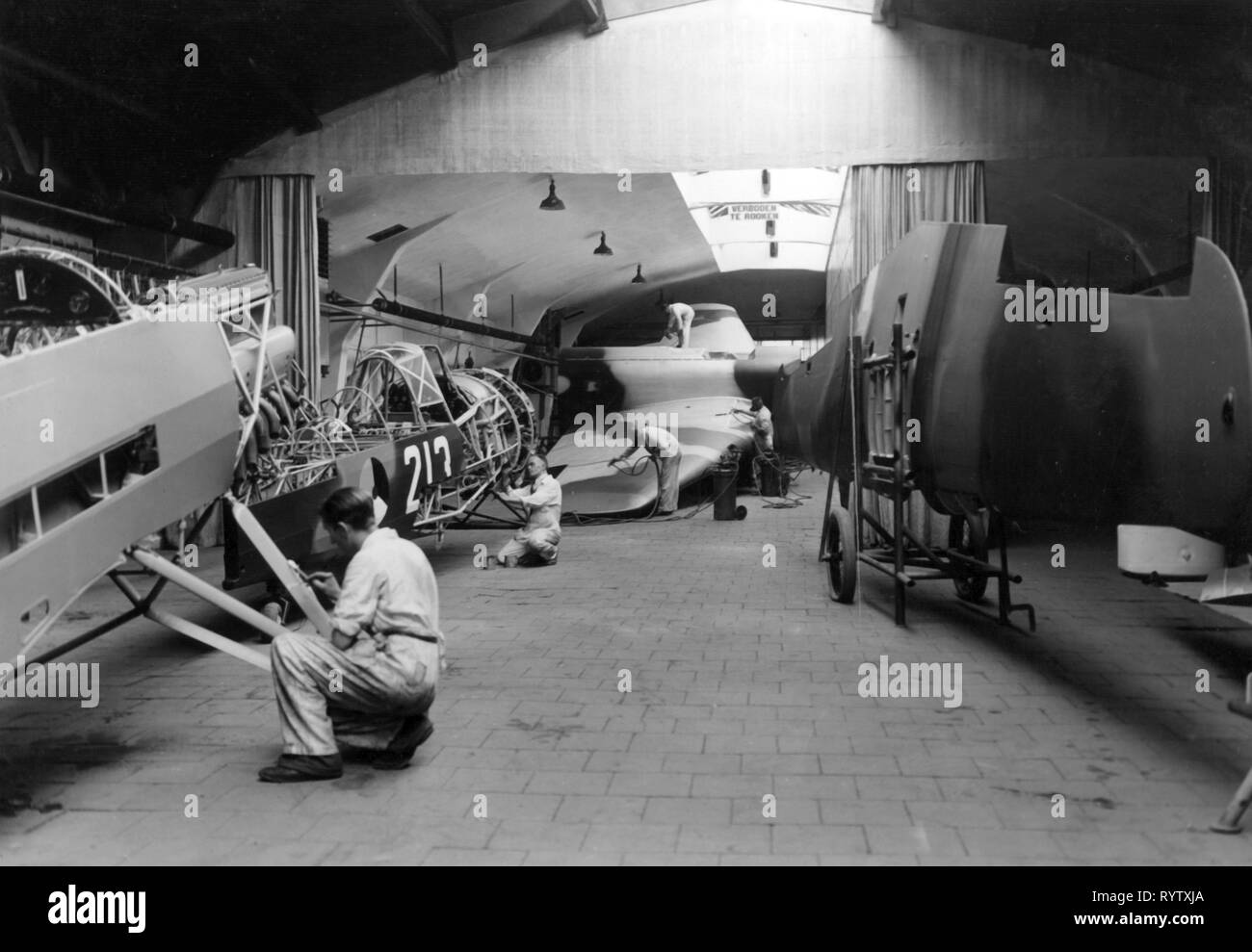industries, aviation industry, painting of parts for fighter planes for the Royal Dutch Air Force, Netherlands, later 1930s, Additional-Rights-Clearance-Info-Not-Available Stock Photo
