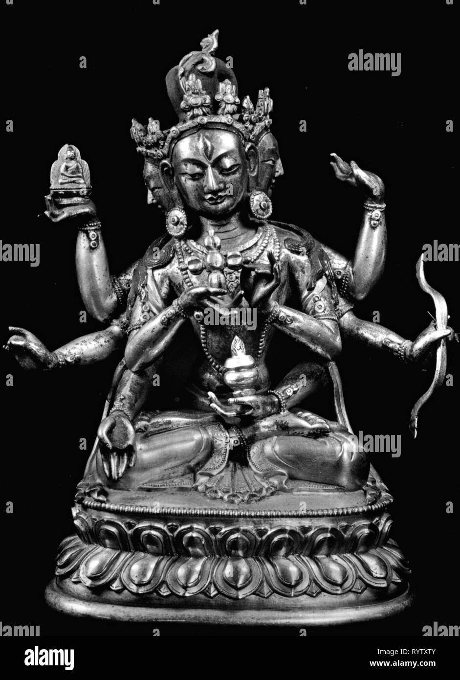 religion, Buddhism, Usnisavijaya, goddess of long life, sculpture, bronze, fire-gilded, Tibet, 17th century, Additional-Rights-Clearance-Info-Not-Available Stock Photo