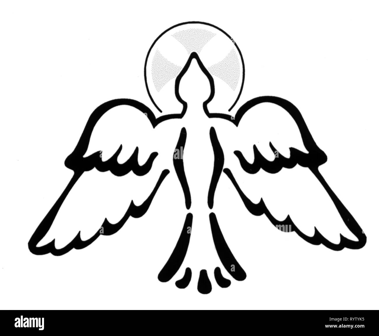 religion, Christianity, Whitsun, Holy Spirit as dove, computer graphics, 20th century, graphic, graphics, symbol, symbols, animal, animals, bird, birds, halo, nimbus, glory, gloriole, aura, halos, Mandorla, aureoles, aureola, aureole, religion, religions, Whitsun, Pentecost, saint, hallow, saints, spirit, spirits, dove, doves, historic, historical, Additional-Rights-Clearance-Info-Not-Available Stock Photo