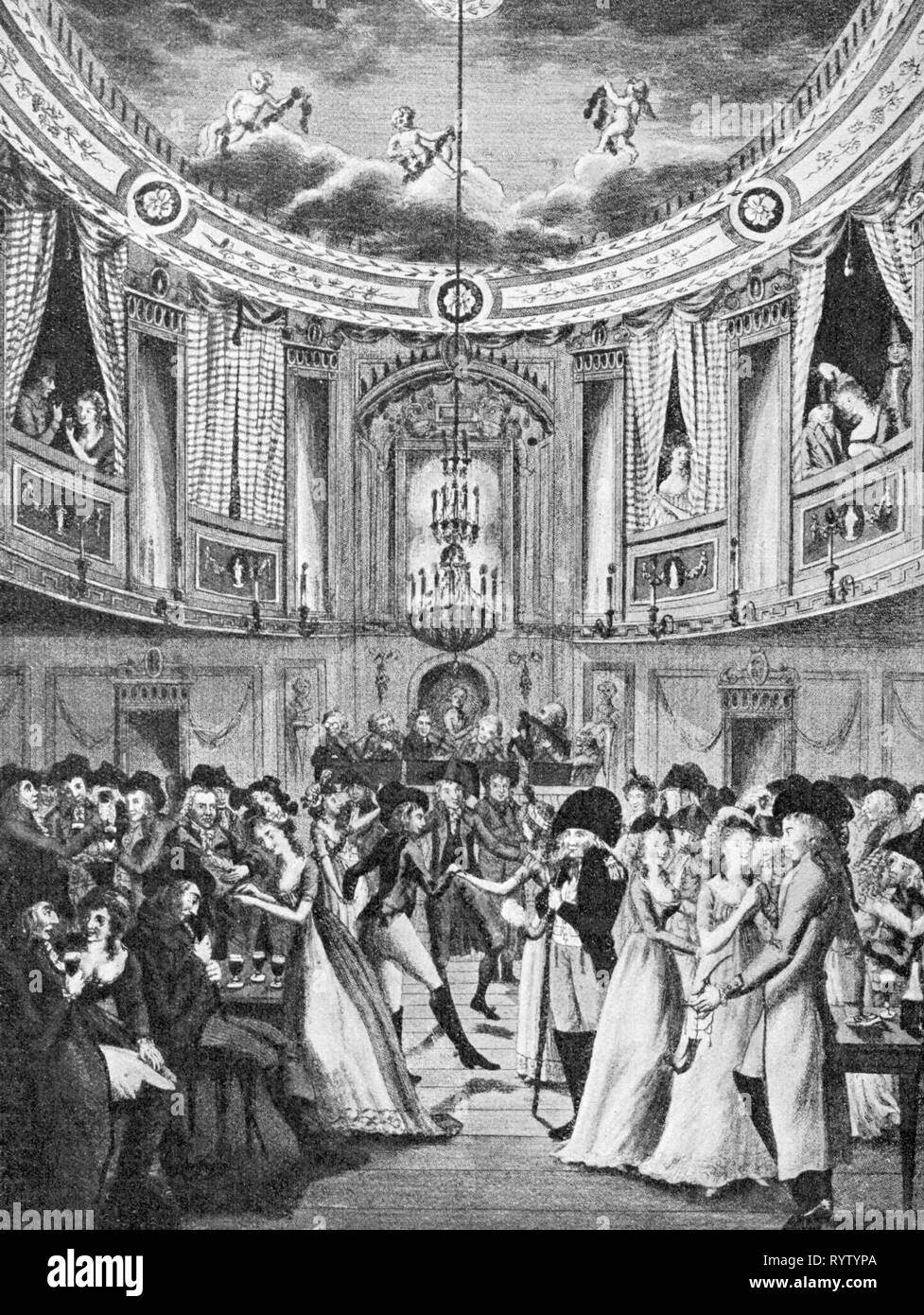 festivities, balls and societies, soiree in the Berg dance hall, Berlin, circa 1790, Additional-Rights-Clearance-Info-Not-Available Stock Photo