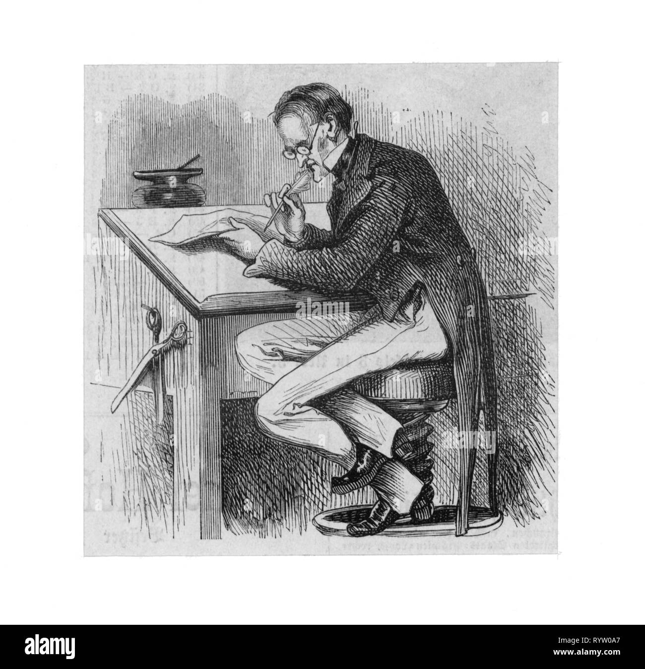 writing, at writing desk, wood engraving, 1870, Artist's Copyright has not to be cleared Stock Photo