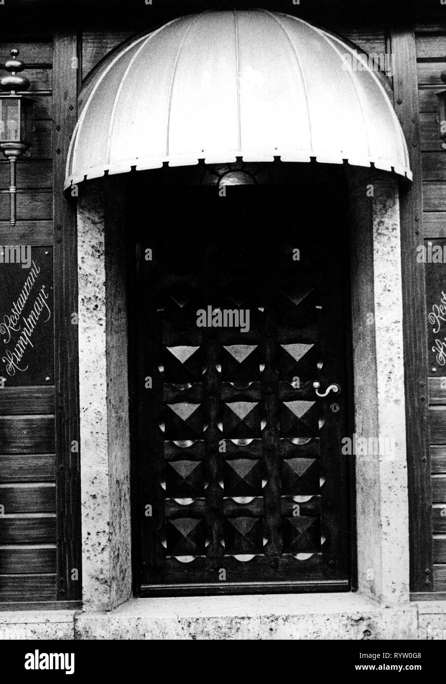geography / travel, Munich, gastronomy, restaurant Humplmayr, exterior, The entrance door, 1970s, Additional-Rights-Clearance-Info-Not-Available Stock Photo