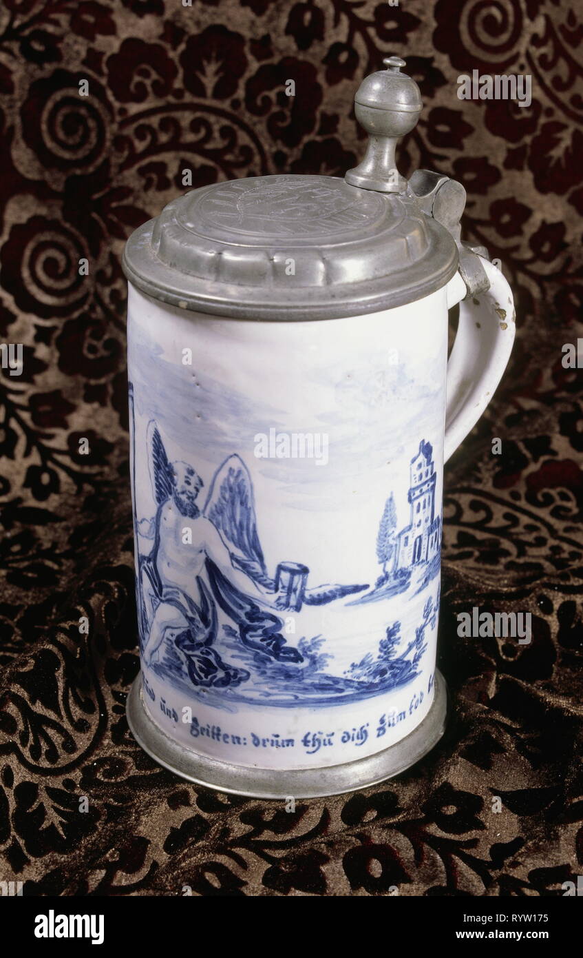 alcohol, beer, jug of the faience manufactory, Friedberg, West Germany, Additional-Rights-Clearance-Info-Not-Available Stock Photo