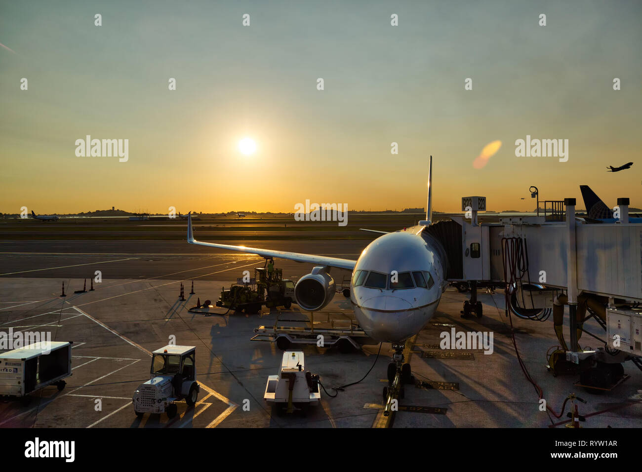 Boston, USA-March 13, 2018: Grounded Boing planes in the aftermath of a deadly prior crashes of Boing 737 and 738 max planes Stock Photo