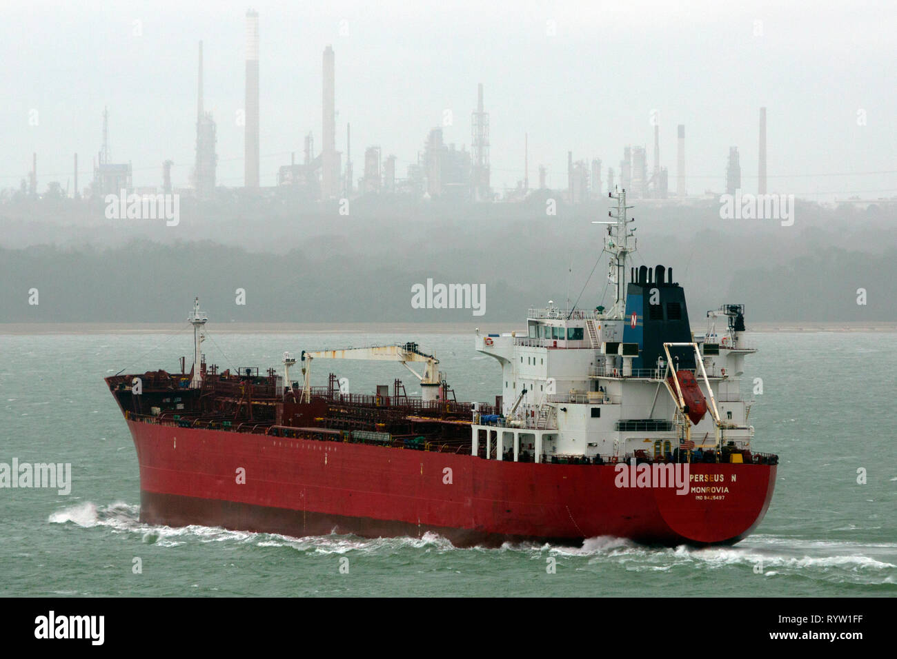 Oil,Chemical,Tanker,Perseus N, Registered, Monrovia, The Solent, Fawley,Oil,Refinery, Southampton, Cowes, Isle of Wight, Hampshire, England, UK, Stock Photo