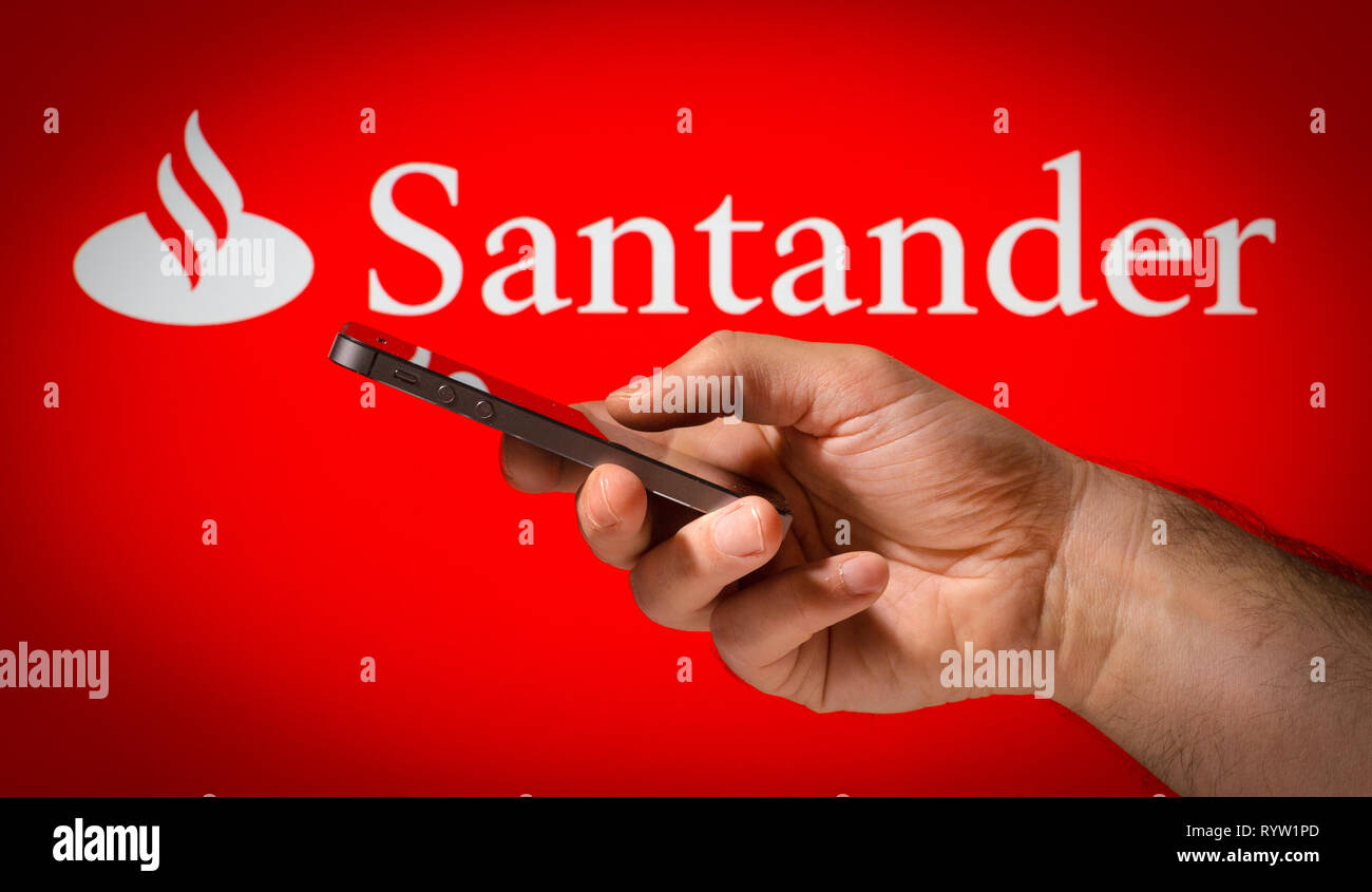 Santander mobile online banking Stock Photo