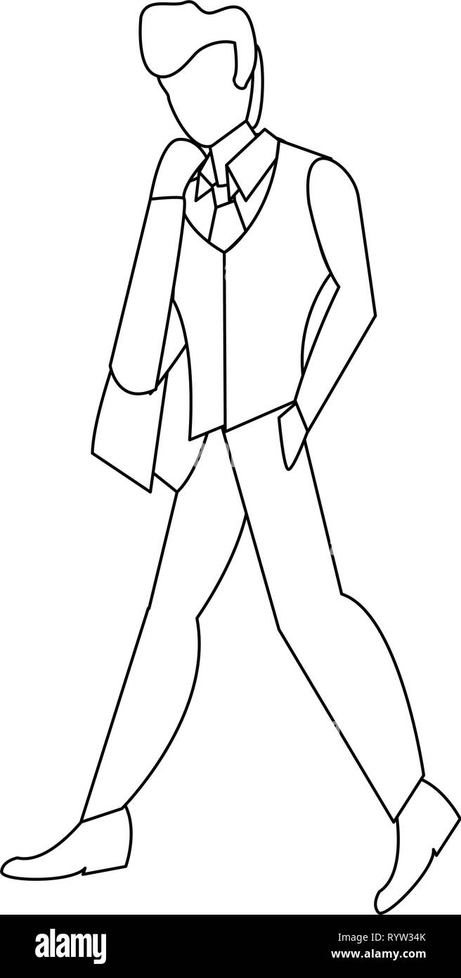 man standing linear design on white background vector illustration ...