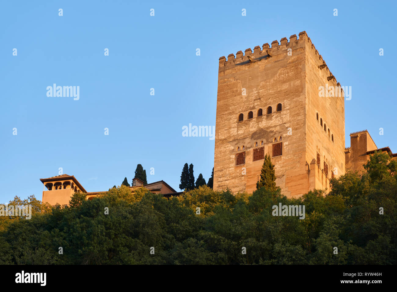 Exterior view of the Comares Tower in the Alhambra in Granada. Spain Stock Photo
