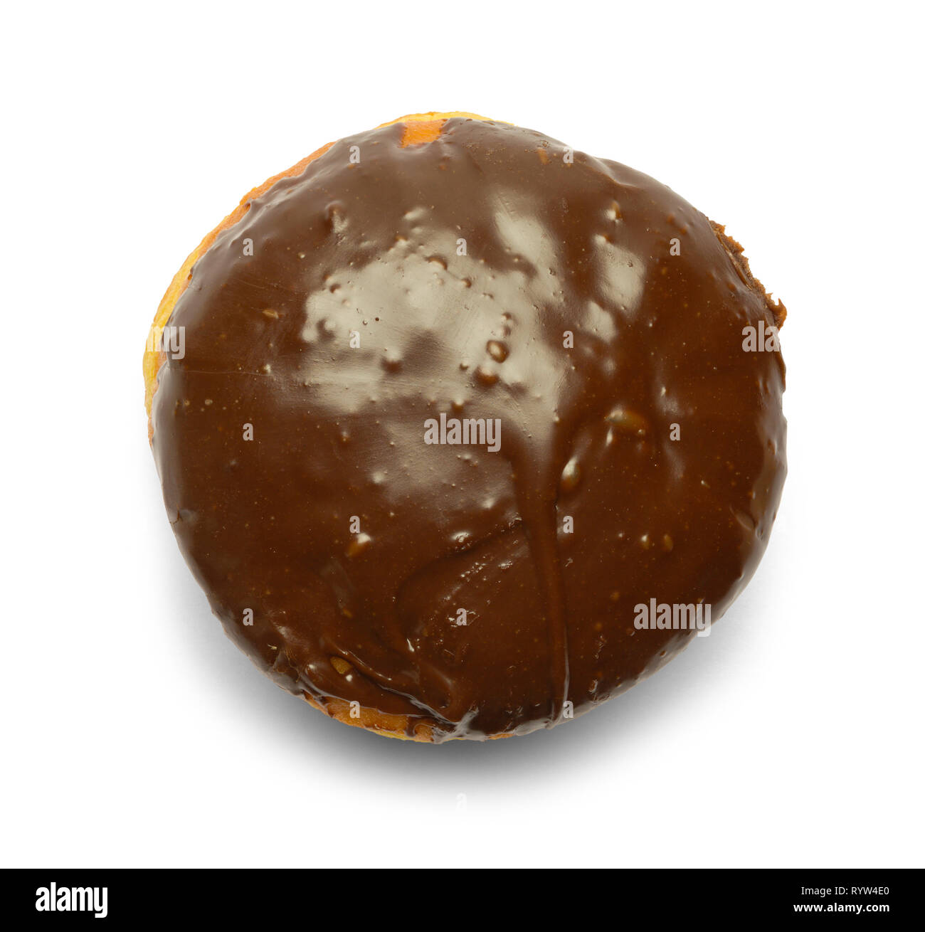 Chocolate Filled Donut Isolated on White Background. Stock Photo