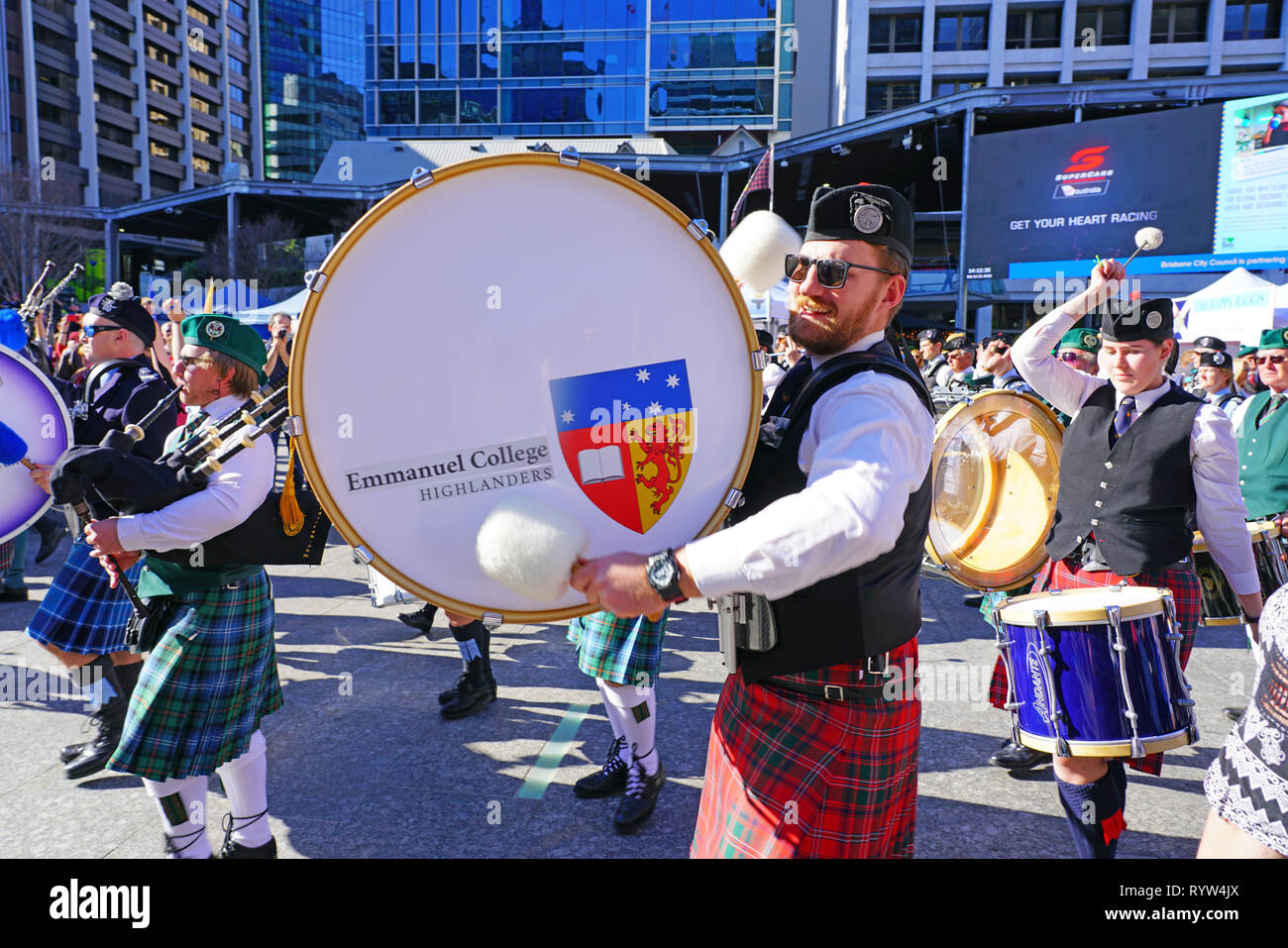 BRISBANE, AUSTRALIA 21 JUL 2018 View of an outdoor street public Celtic festival with men in