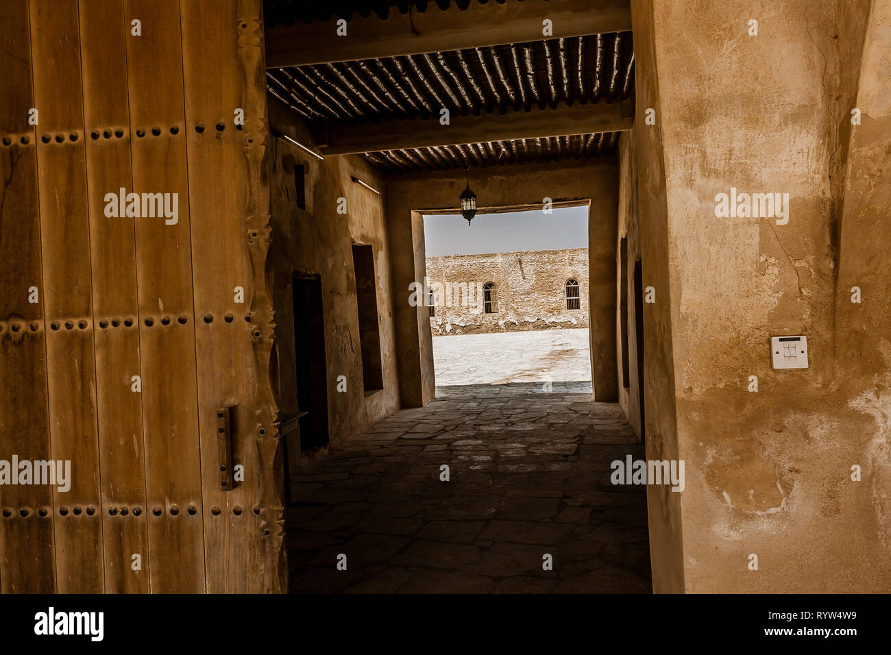 The entrance passageway to Aqeer Castle, Saudi Arabia Stock Photo