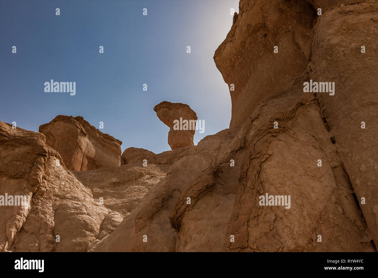 Sandstone formations around Al Khobar Caves (Jebel Qarah), Al Hofuf, Saudi Arabia Stock Photo