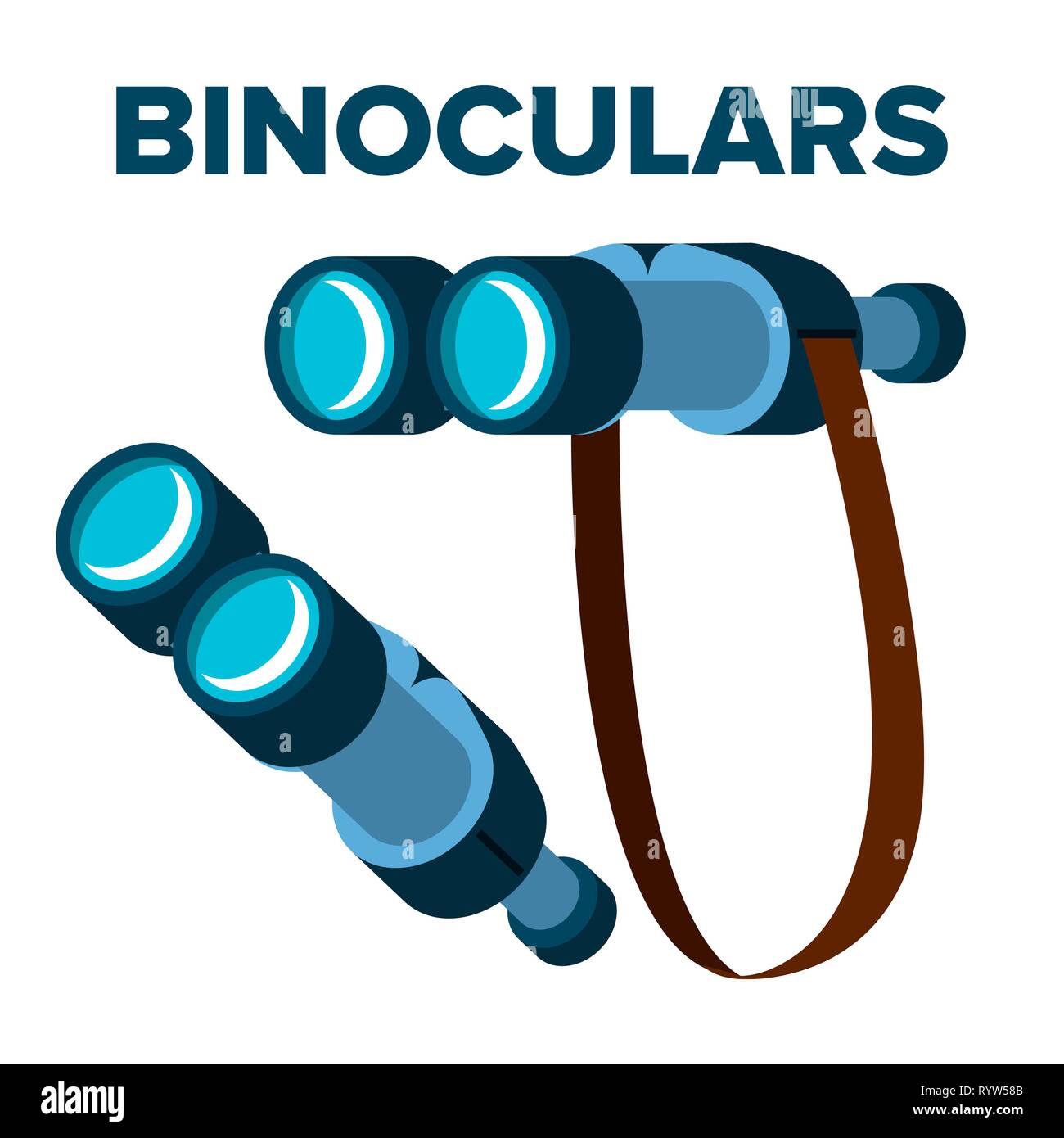 Binoculars Icon Vector. With Strap. Isolated Flat Cartoon Illustration Stock Vector