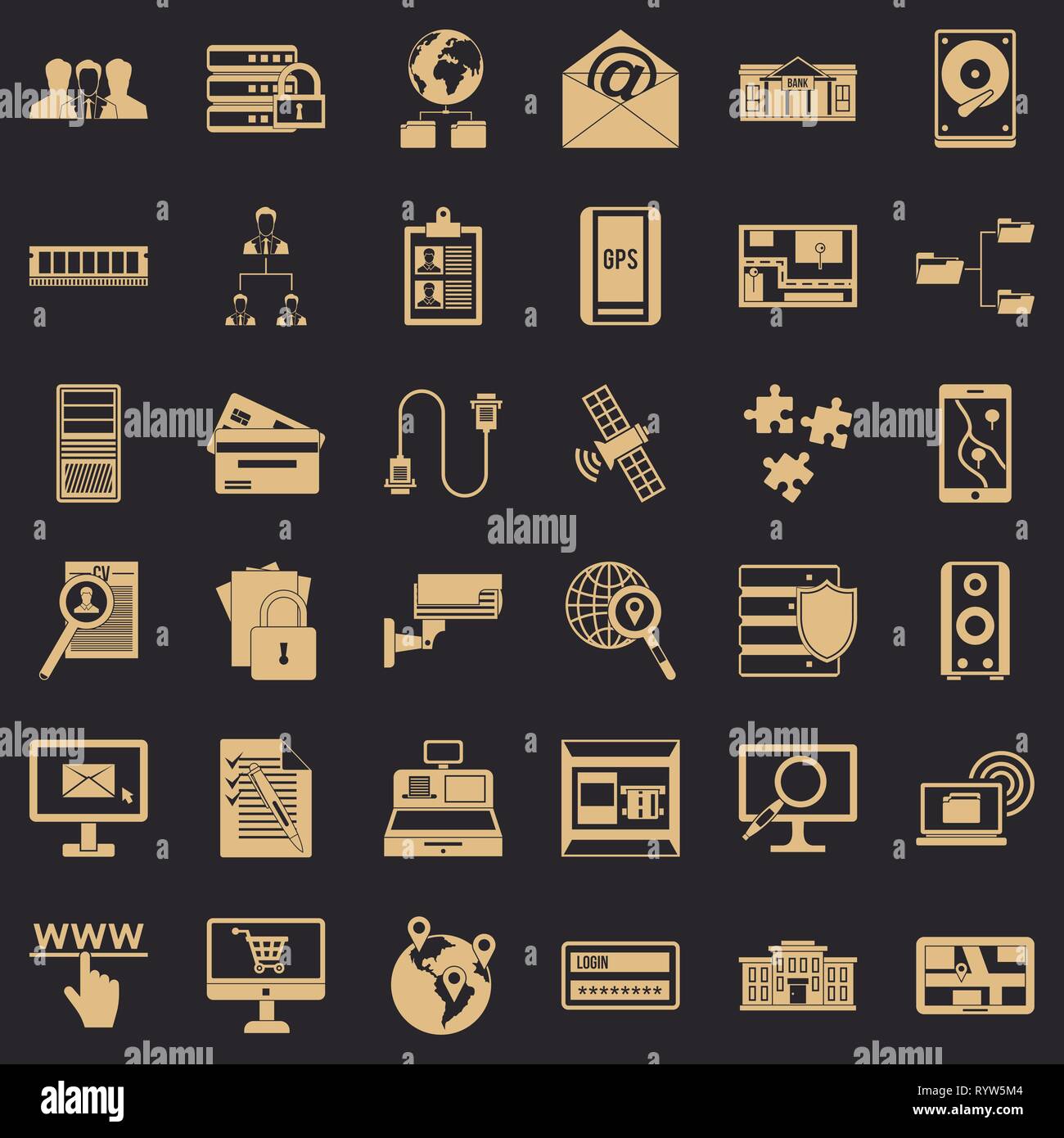 Data in laptop icons set, simple style Stock Vector