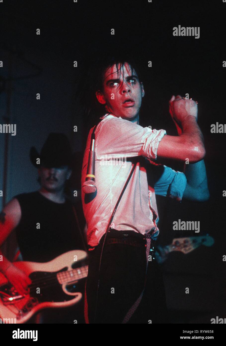 Nick Cave and his band The Birthday Party on stage at the Versuchfeld in  Hamburg, Germany. June 26, 1982 Stock Photo - Alamy