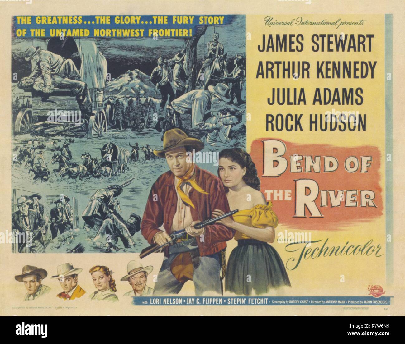 Where the River Bends Year : 1952 USA Director : Anthony Mann James Stewart, Julie Adams Lobbycard Stock Photo