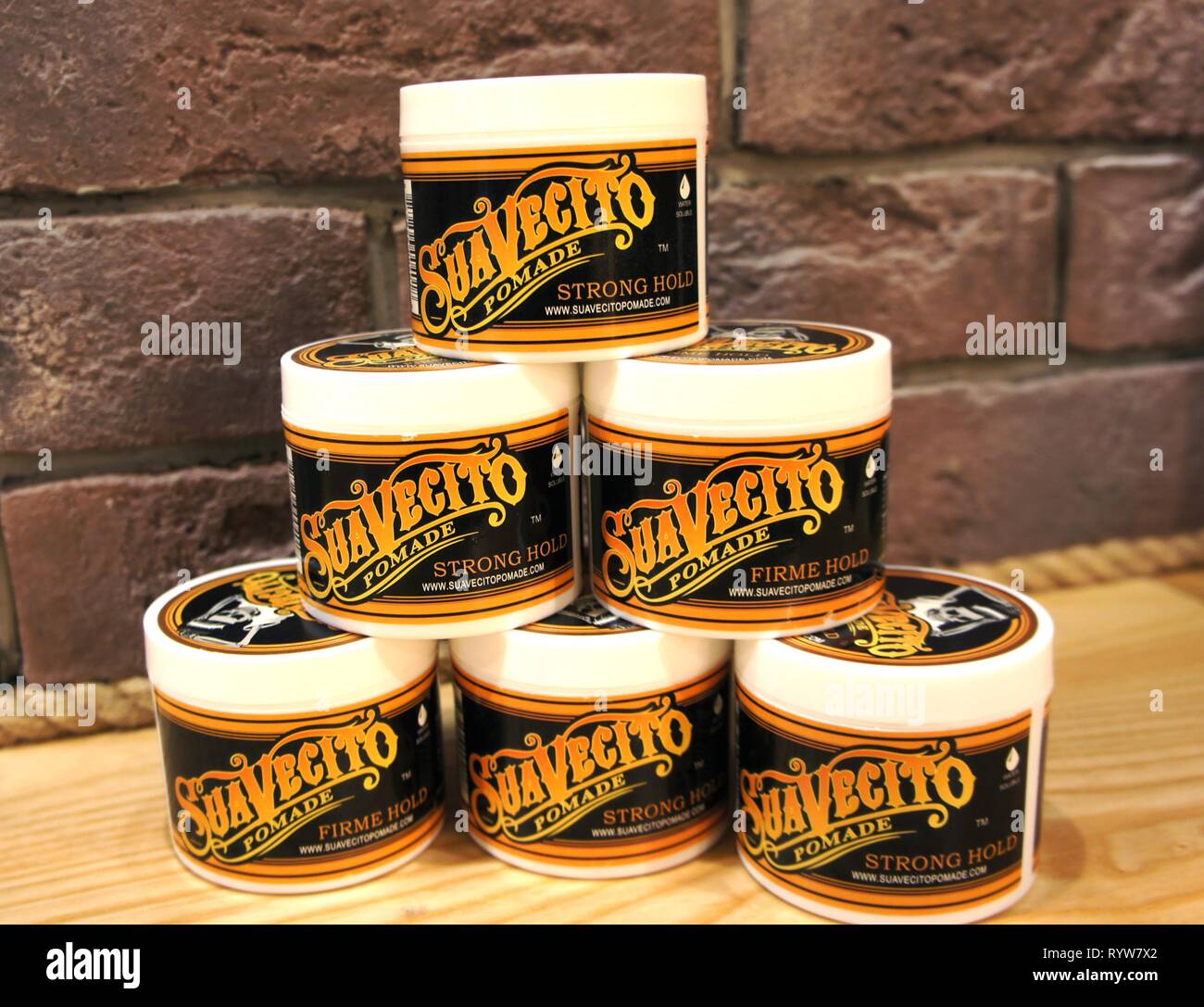 trendy barbershop styling. gel for male styling - SuaVecito. SuaVecito  pomade strong firme hold Stock Photo - Alamy