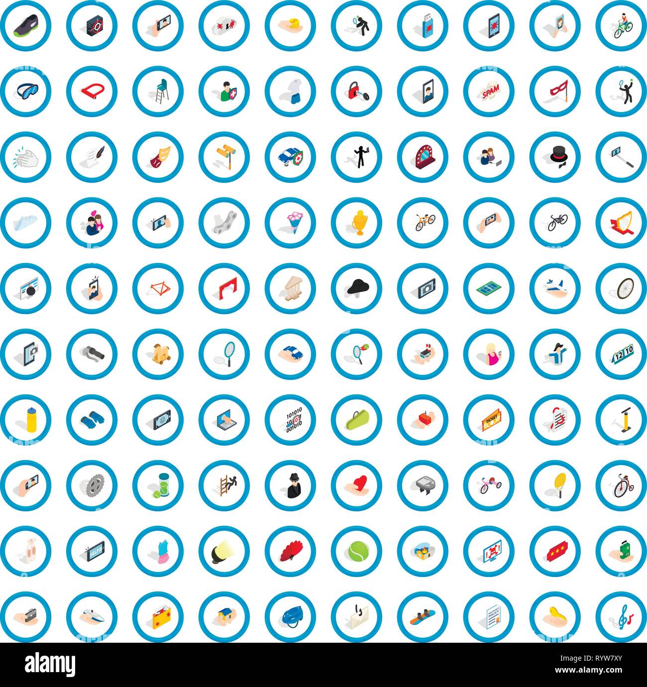 100 hand icons set, isometric 3d style Stock Vector