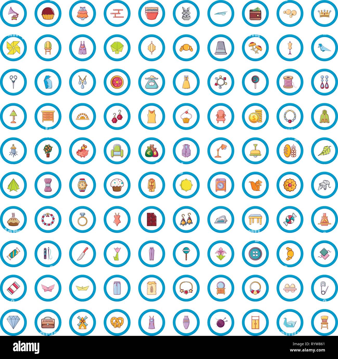 100 handmade business icons set, cartoon style Stock Vector Image & Art ...