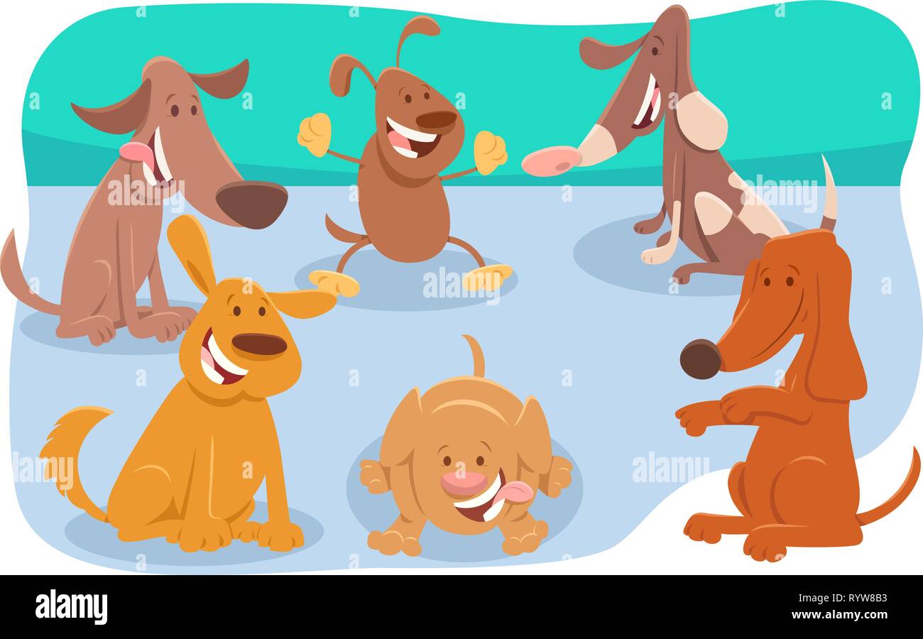 Cartoon Illustration of Cute Dogs and Puppies Animal Characters Group ...